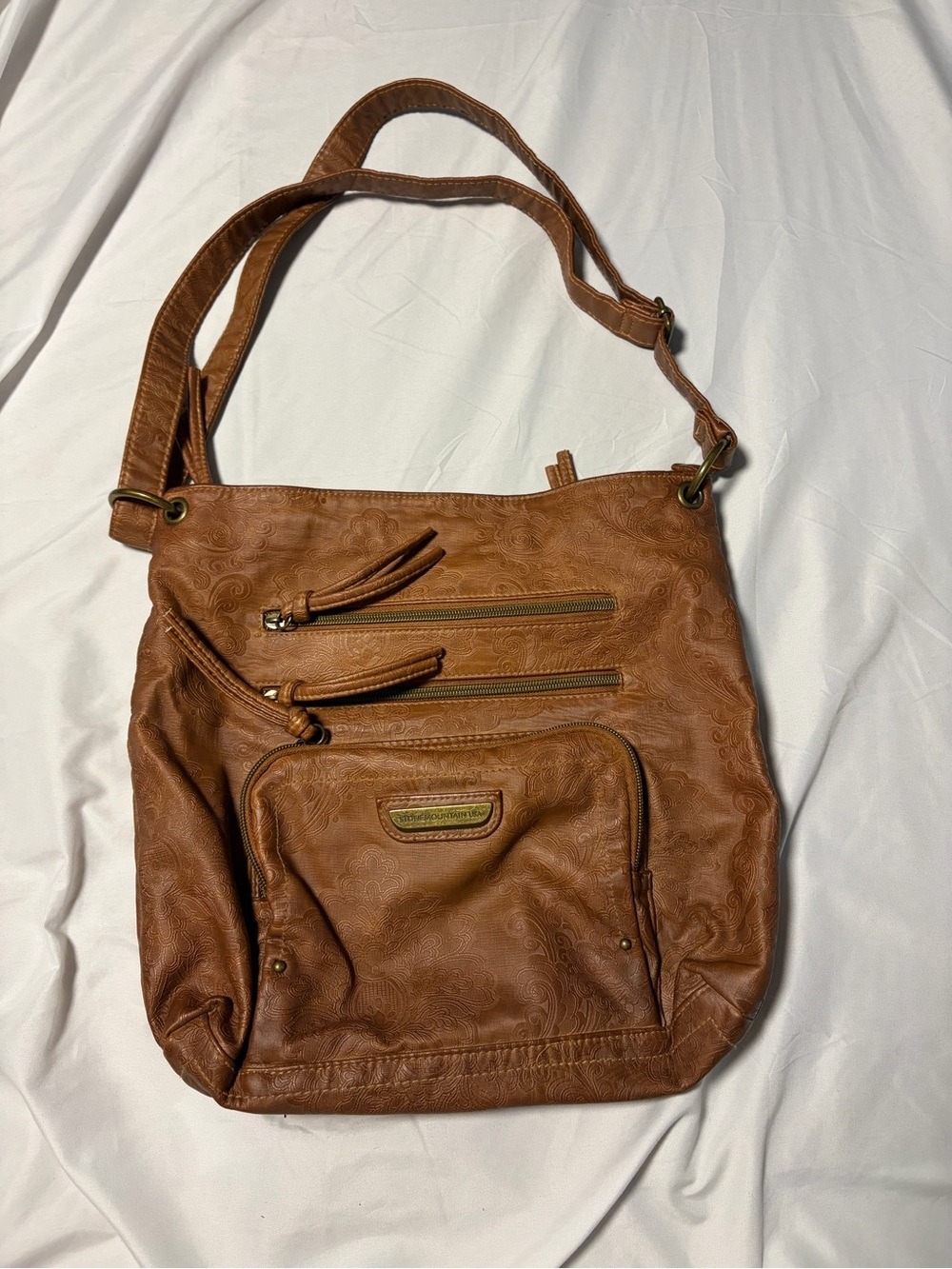 Stone Mountain USA Hobo Crossbody Handbag Brown Multiple Compartments W/ Zipper